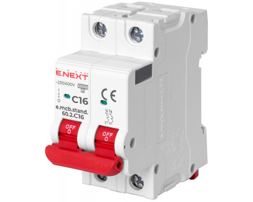 Модульный автоматический выключатель e.mcb.stand.60.2.C16, 2р, 16А, C, 6 кА