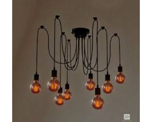 ЛЮСТРА PAUC SPIDER LOFT 1,8 М E27 10 РОЗЕТОК ЧЕРНЫЙ МЕТАЛЛ ПВХ