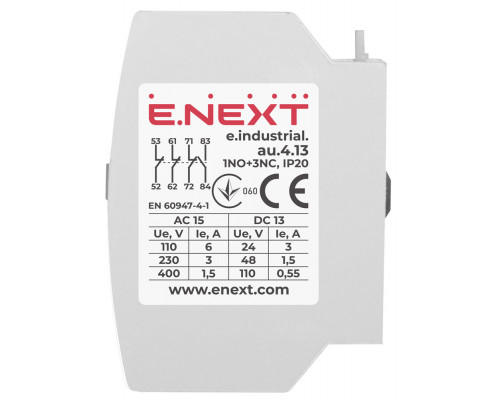 Контакт дополнительный e.industrial.au.4.13, 1no+3nc