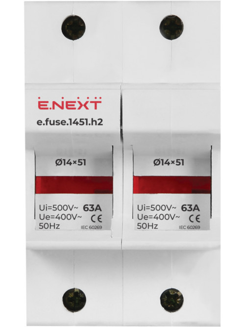 Держатель предохранителя на DIN-рейку e.fuse.1451.h2, під запобіжник 14х51, 2р, 63А