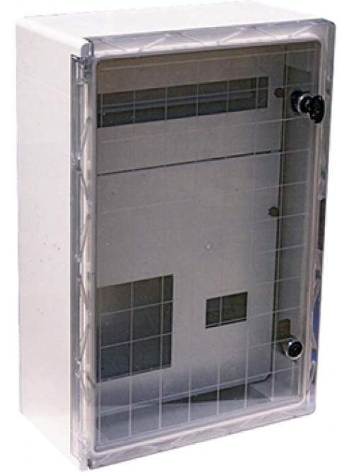 Шкаф ударопрочный из АБС-пластика e.plbox.400.600.200.3f.20m.tr, 400х600х200мм, IP65 с прозрачными дверцами,  панелью под 3 - фазный счетчик и 20 модулей
