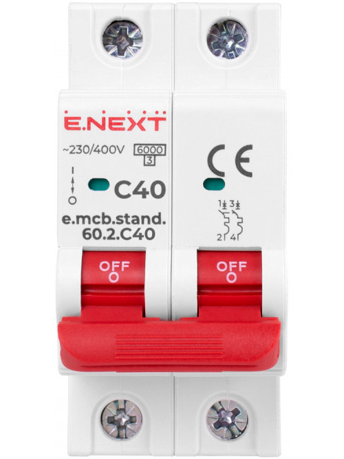 Модульный автоматический выключатель e.mcb.stand.60.2.C40, 2р, 40А, C, 6кА