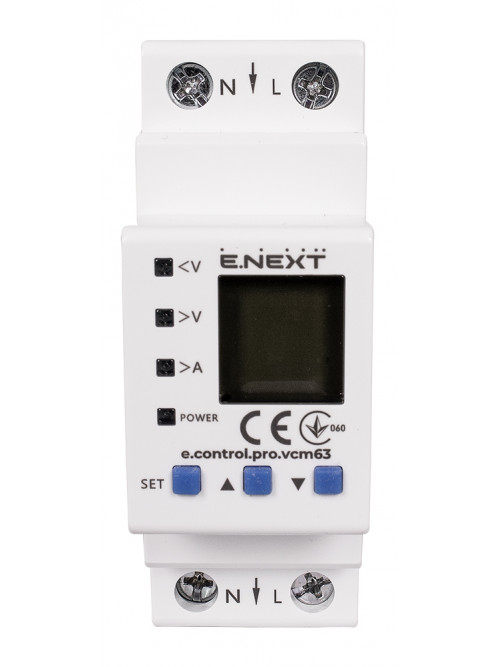 Реле контроля напряжения и тока однофазное 63А с индикацией e.control.pro.vcm63