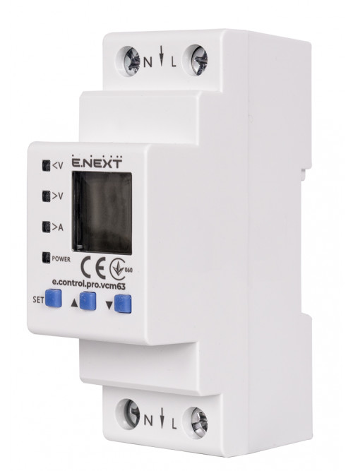 Реле контроля напряжения и тока однофазное 63А с индикацией e.control.pro.vcm63