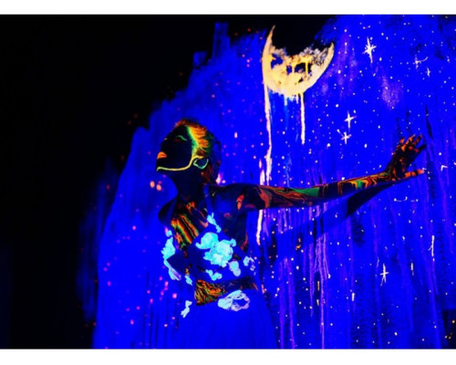 Vopsea fluorescentă invizibilă Noxton cu strălucire alb-albastru sub lumină ultravioletă