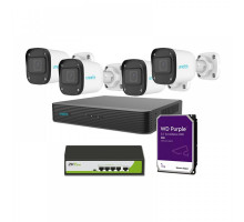 KIT Uniarch NVR-110E2 + 4 x Камеры IPC-B122-APF28 + Коммутатор PoE + 1Tb HDD