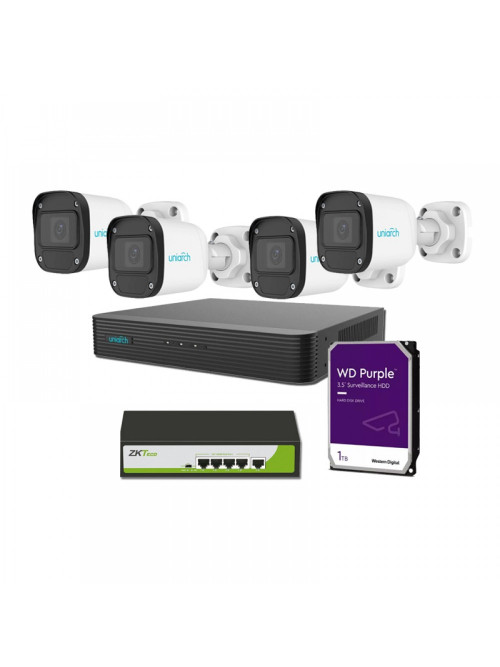 KIT Uniarch NVR-110E2 + 4 x Камеры IPC-B122-APF28 + Коммутатор PoE + 1Tb HDD