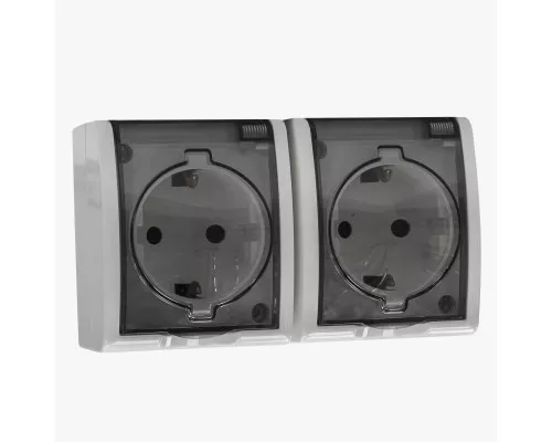 Priza dubla euro protectie pentru copii cu capac transparent exterioara IP54 alba AQUA 1594443-030 SIMON 15