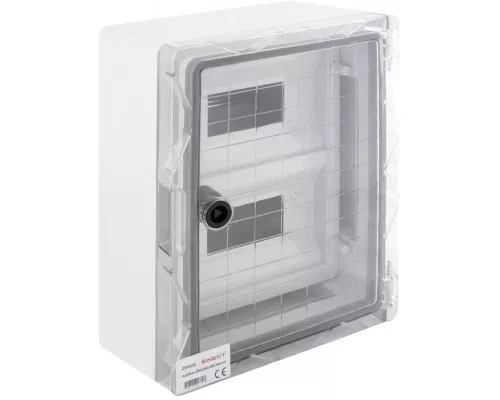 Шкаф ударопрочный из АБС-пластика e.plbox.250.330.130.18m.tr, 250х330х130мм, IP65 с прозрачными дверцами и панелью под 18 модулей